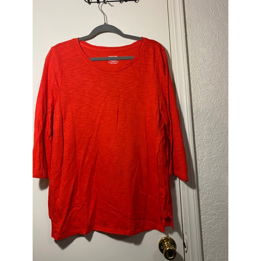 Chicos Red 3/4 Sleeve Knit Cotton‎ Modal Top Women Size 2 L